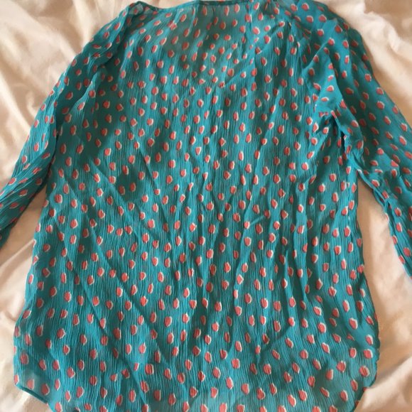 Kate Spade teal blue orange dotted ruffle blouse top size 4 /small nwot SAMPLE - Picture 9 of 10